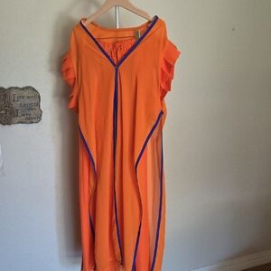 Orange Kaftan And Pants  with Blue Trim